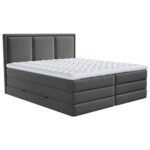 Bild von Mid.you Boxspringbett , Anthrazit , Textil , H2 + H3 , 7-Zonen , Höhe ca. 18 cm , 200×200 cm , Bettkasten, gepolstertes Kopfteil, Topper durchgehend,