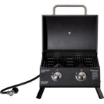 Bild von Outsunny Tisch-Gasgrill mit zusammenklappbaren Beinen – 2 Brenner 5 KW – Camping-Gasgrill – Grillrost, Fettauffangschale, Thermometer – Lebensmitteltauglicher schwarzer Stahl   Aosom