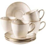 Produktbild von MÄSER Serie Nottinham, Vintage Kaffeetassen Set für 4 Personen, Untertassen mit organischen Formen im Retro Look