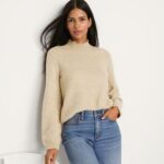 Bild von Stehbund-Pullover mit Muschelrand, Damen,  Beige, Wolle/Polyester/Polyacryl, by Lands’ End
