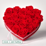 Bild von 18 rote haltbare Rosen in herzförmiger Schachtel