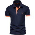 Bild von AIOPESON Sommer Kurzarm T-Shirt Herren Polo Business Casual Poloshirt Herren Slim Fashion Herren Polo Baumwolle Hochwertiges T-Shirt Einfach Outdoor L orange/dunkelblau