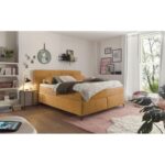 Bild von Boxspringbett “Fairfield”, gelb (senfgelb), B:204cm L:218cm, 92% Polyester, 8% Nylon, SET ONE BY MUSTERRING, Komplettbetten, mit Metallfuß schwarz, Wendematratze, Breite 160 oder 180 cm