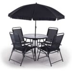Bild von Scheppach Balkonset 6-tlg. PX-BS-1 Practixx – 4x Klappstuhl, Sonnenschrim, Glastisch   Schwarz – Anthrazit   Gartenset   Bistroset