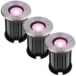 Bild von HOFTRONIC SMART 3er Set Maisy Smart Bodeneinbaustrahler außen – Ø12cm – 5.5W 345lm – RGBWW – Wifi + Bluetooth – App Steuerung – IP67 wasserdicht – Google Home – Amazon Alexa – Edelstahl