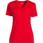 Bild von Supima Kurzarm-Shirt mit V-Ausschnitt, Damen,  Rot, Baumwolle, by Lands’ End